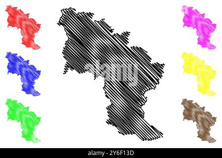 Distretto Emmental (Svizzera, Confederazione Svizzera, Cantone di Berna o Berna) cartina illustrazione vettoriale, schizzo di scribble Verwaltungskreis Emmental MAP Illustrazione Vettoriale