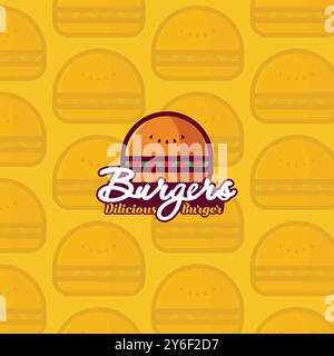 Delizioso hamburger con logo colorato Illustrazione Vettoriale