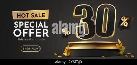 Sconto del 30%. Sconto sulla composizione creativa. Banner e poster di vendita. Illustrazione vettoriale. Illustrazione Vettoriale