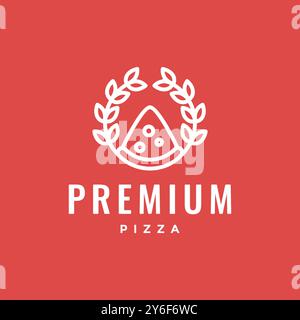 pizza food con foglie di grano linea semplice design minimalista logo disegno vettoriale illustrazione Illustrazione Vettoriale