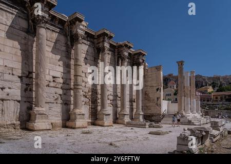 Rovine della Biblioteca di Adriano nell'Agorà romana di Atene. Grecia. Foto Stock