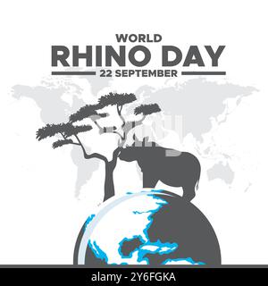 Giornata mondiale del rinoceronte, 22 settembre, progettazione del modello di social media del giorno Rhino, banner, annunci, post, reel, design di volantini, poster, banner pubblicitari, vettoriali o stock. Illustrazione Vettoriale