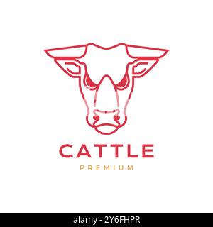 testa di mucca mascotte arrabbiata personaggio cartoni animati bestiame linea stile moderno e pulito logo design illustrazione dell'icona vettoriale Illustrazione Vettoriale