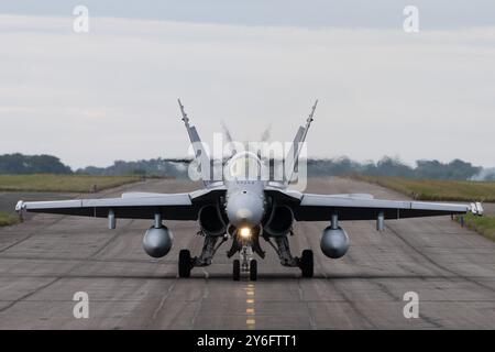 Waddington, Regno Unito. 24 settembre 2024. McDonnell Douglas F/A-18 Hornet's del taxi dell'aeronautica finlandese durante l'esercitazione di Cobra Warrior 24-2 Royal Air Force Waddington presso la Royal Air Force Station Waddington, Waddington, Regno Unito, 24 settembre 2024 (foto di Cody Froggatt/News Images) a Waddington, Regno Unito, il 24 settembre 2024. (Foto di Cody Froggatt/News Images/Sipa USA) credito: SIPA USA/Alamy Live News Foto Stock