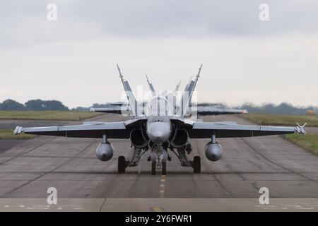 Waddington, Regno Unito. 24 settembre 2024. McDonnell Douglas CF-18 Hornet ( CF-188) del taxi della Royal Canadian Air Force durante l'esercitazione di Cobra Warrior 24-2 Royal Air Force Waddington presso la Royal Air Force Station Waddington, Waddington, Regno Unito, 24 settembre 2024 (foto di Cody Froggatt/News Images) a Waddington, Regno Unito, il 24/9/2024. (Foto di Cody Froggatt/News Images/Sipa USA) credito: SIPA USA/Alamy Live News Foto Stock