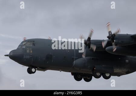 Waddington, Regno Unito. 25 settembre 2024. Lockheed CC-130 Hercules della Royal Canadian Air Force durante l'esercitazione di Cobra Warrior 24-2 Royal Air Force Waddington presso la Royal Air Force Station Waddington, Waddington, Regno Unito, 24 settembre 2024 (foto di Cody Froggatt/News Images) a Waddington, Regno Unito, il 9/25/2024. (Foto di Cody Froggatt/News Images/Sipa USA) credito: SIPA USA/Alamy Live News Foto Stock