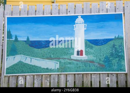 Murale del faro di Bull Head al Forgotten Corner in Southside Road a Bay Bulls, Newfoundland & Labrador, Canada Foto Stock