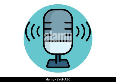 Icona del contorno colorato della registrazione vocale. icona relativa al corso online. illustrazione vettoriale degli elementi education Illustrazione Vettoriale