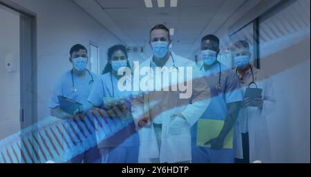 Immagine del filamento di dna che gira su diversi suergeons Foto Stock