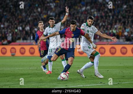 Barcellona, ESP. 25 settembre 2024. FC BARCELONA VS GETAFE CF. 25 settembre 2024 Robert Lewandowski (9) del FC Barcelona durante la partita tra FC Barcelona e Getafe CF corrispondente alla settima giornata di la Liga EA Sports allo Stadio Olimpico Lluis Companys di Montjuic a Barcellona, Spagna. Crediti: Rosdemora/Alamy Live News Foto Stock
