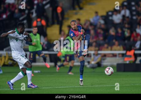 Barcellona, ESP. 25 settembre 2024. FC BARCELONA VS GETAFE CF. 25 settembre 2024 Raphina (11) del FC Barcelona durante la partita tra FC Barcelona e Getafe CF corrispondente alla settima giornata di la Liga EA Sports allo Stadio Olimpico Lluis Companys di Montjuic a Barcellona, Spagna. Crediti: Rosdemora/Alamy Live News Foto Stock