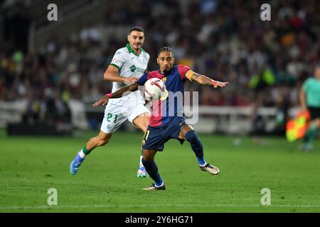 Barcellona, ESP. 25 settembre 2024. FC BARCELONA VS GETAFE CF. 25 settembre 2024 Raphina (11) del FC Barcelona durante la partita tra FC Barcelona e Getafe CF corrispondente alla settima giornata di la Liga EA Sports allo Stadio Olimpico Lluis Companys di Montjuic a Barcellona, Spagna. Crediti: Rosdemora/Alamy Live News Foto Stock