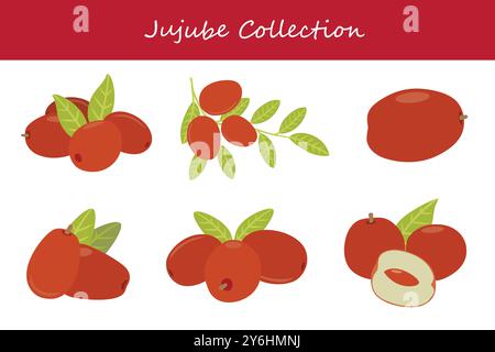 jujube collection in pose diverse. Illustrazione vettoriale. Illustrazione Vettoriale