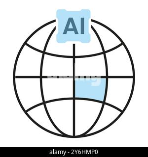 Icone mondiali dell'intelligenza artificiale, simboli. Cervello allineato con intelligenza artificiale, cibernetico, ai, testa, vettore tecnologico, illustrazione Illustrazione Vettoriale