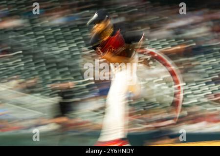 Minneapolis, Minnesota, Stati Uniti. 25 settembre 2024. Il lanciatore di rilievo dei Minnesota Twins JORGE ALCALA (66) lanciò durante una partita di baseball della MLB tra i Minnesota Twins e i Miami Marlins al Target Field i Twins vinsero 8-3. (Immagine di credito: © Steven Garcia/ZUMA Press Wire) SOLO PER USO EDITORIALE! Non per USO commerciale! Foto Stock