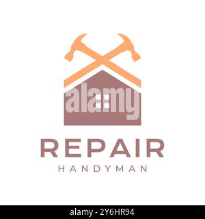 casa con tetto di riparazione martello servizi moderni handyman semplice piatto design moderno logo illustrazione vettoriale Illustrazione Vettoriale