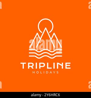 escursione in montagna all'aperto linea vacanza semplice e moderna design piatto con logo, illustrazione dell'icona vettoriale Illustrazione Vettoriale