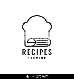 ricetta gastronomica con logo vettoriale della linea cappello da chef Illustrazione Vettoriale