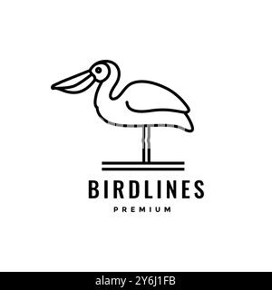 design vettoriale con logo linea minimalista pelican bird Illustrazione Vettoriale