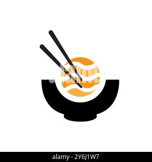 sushi e ramen cibo giapponese logo design vettoriale piatto Illustrazione Vettoriale