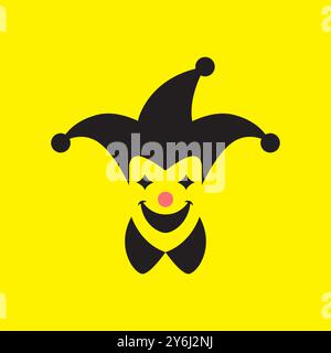 logo joker clown head happy face design vettoriale piatto Illustrazione Vettoriale