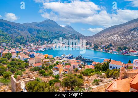 Vista dell'isola dal castello di Kastellorizo ​​island, Dodekanisos, Grecia Foto Stock