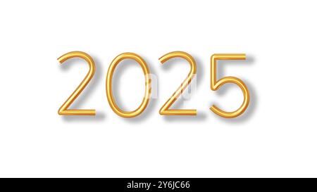 Elegante tipografia 3D Golden 2025 in stile minimalista Line Art - perfetta per il nuovo anno, futuristico, illustrazione vettoriale Illustrazione Vettoriale
