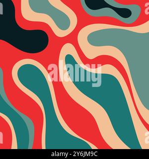 Sfondo astratto con forme ondulate rosse, arancioni, verdi e nere. Adatto per progetti di grafica, poster e presentazioni digitali moderni. Illustrazione Vettoriale