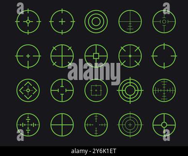 Set di icone vettoriali della linea di destinazione verde Illustrazione Vettoriale