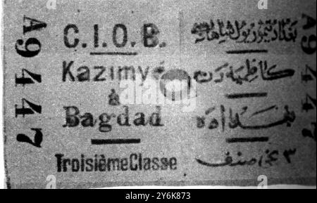 Un oggetto in uno dei piani per animali domestici della Germania per penetrare in Asia Un biglietto della ferrovia di Baghdad catturato 8 dicembre 1917 Foto Stock