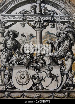 Progetto per una vetrata con due soldati, 1520. Laboratorio di Hans Holbein il giovane. Foto Stock