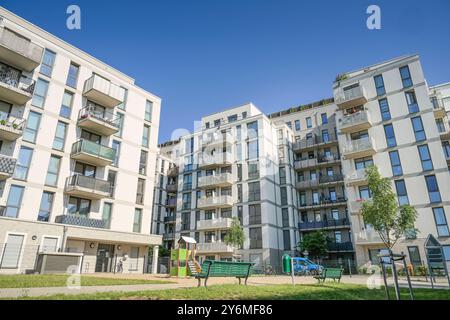 Neubauten, Lauterplatz, Neubaugebiet Friedenauer Höhe, Friedenau, Schöneberg, Berlino, Deutschland *** nuovi edifici, Lauterplatz, area di sviluppo Friedenauer Höhe, Friedenau, Schöneberg, Berlino, Germania Foto Stock