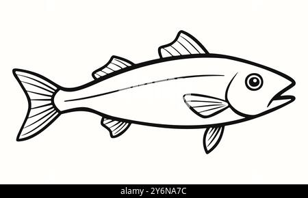 Icona della linea del pesce. Insegna semplice di salmone o sgombro isolata sullo sfondo. Illustrazione vettoriale per logo, Web, app mobile Illustrazione Vettoriale