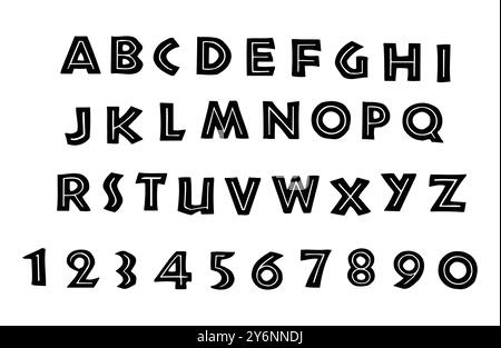 Lettere maiuscole e numeri in stile doodle da A a Z e numeri Illustrazione Vettoriale