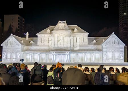 Sculture di neve e arte del ghiaccio al Sapporo Snow Festival sull'isola giapponese di Hokkaido Foto Stock