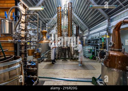 Johannes Nilsson da Spirit von Hven in un tour della distilleria di whisky. Norreborgsvägen, Landskrona kommun, Skåne, Svezia Foto Stock