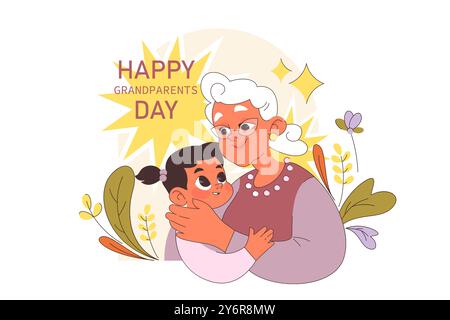 Giornata internazionale dei nonni. Donna anziana con nipote. Nonna che festeggia una vacanza il 23 luglio. Illustrazione vettoriale piatta Illustrazione Vettoriale