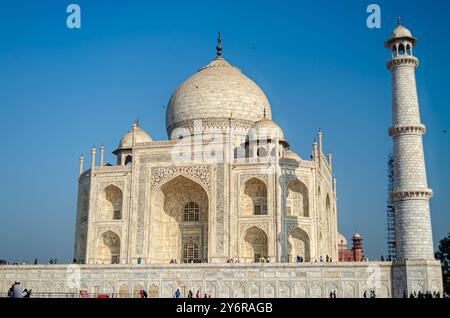 Taj Mahal, Mausoleo, Sito Patrimonio Mondiale dell'UNESCO, Agra, Uttar Pradesh, India Foto Stock