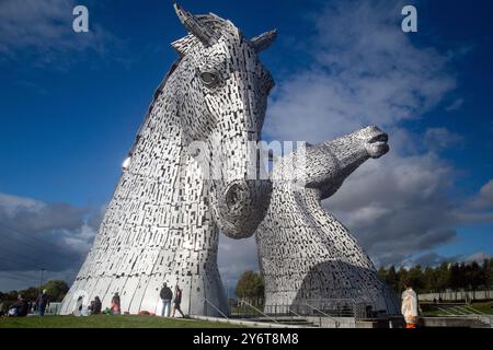 Falkirk, Stirlingshire, Scozia, 15 settembre 2024, una veduta dei Kelpies. Foto Stock