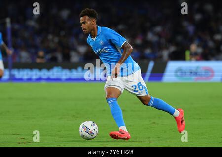 Napoli, Italia. 26 settembre 2024. Cyril Ngonge della SSC Napoli durante la partita di Coppa Italia tra SSC Napoli e Palermo FC allo stadio Diego Armando Maradona di Napoli (Italia), 26 settembre 2024. Crediti: Insidefoto di andrea staccioli/Alamy Live News Foto Stock