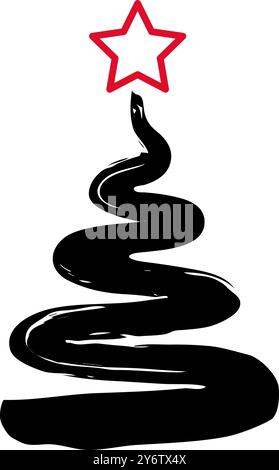 Simbolo dell'albero di Natale dipinto a mano con pennello a inchiostro Illustrazione Vettoriale