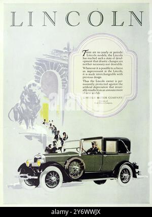 Vintage Car illustrazione pubblicitaria per la Lincoln Fully Collapsible Cabriolet 1926 di Holbrook della Lincoln Motor Company, circa 1926. Foto Stock