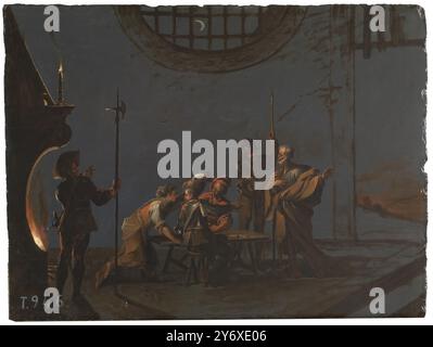 Leonaert Bramer? / 'Interno di una casa di guardia con il rifiuto di San Pietro'. XVII secolo. Olio sulla pietra. Museo: Museo del Prado, Madrid, España. Foto Stock