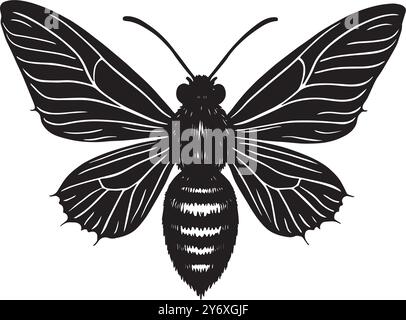 Logo silhouette Bee Professional in bianco e nero, adatto per un'ampia varietà di settori. Estetica minimalista, isolata su sfondo bianco. Illustrazione Vettoriale