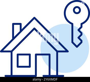 Casa e chiave. Proprietà, affari immobiliari. Accesso sicuro alla proprietà. Pixel Perfect, icona del vettore di traccia modificabile Illustrazione Vettoriale