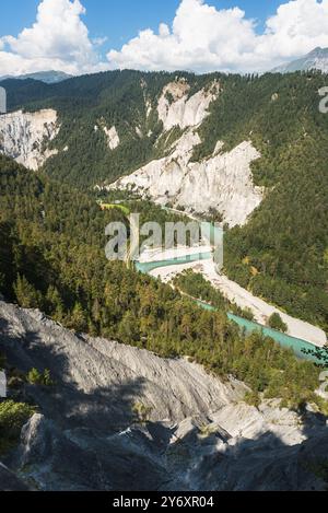 Vista sulla Gola del Reno, Ruinaulta, Cantone dei Grigioni, Svizzera Foto Stock