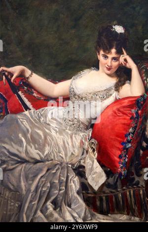 Particolare, Portrait de Mademoiselle de Lancey, 1876, Huile sur toile, Charles Durand, dit Carolus-Duran, (Lille, 1837 - Parigi, 1917), Petit Palais, City Foto Stock