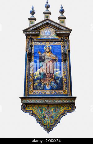 Pala d'altare in ceramica del Sacro cuore di Gesù, Chiesa del Sacro cuore di Siviglia Foto Stock