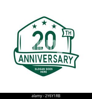 modello di design esagonale per festeggiare il 20° anniversario. logo del ventesimo anniversario. Vettore e illustrazione. Illustrazione Vettoriale
