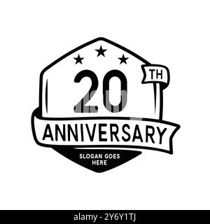 modello di design esagonale per festeggiare il 20° anniversario. logo del ventesimo anniversario. Vettore e illustrazione. Illustrazione Vettoriale